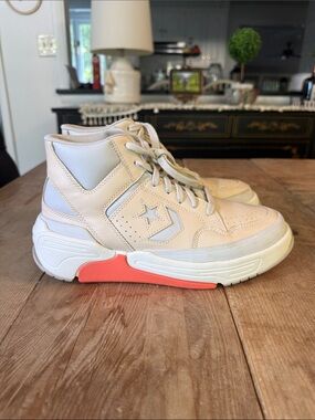 Converse Women’s Cream High-Top Sneakers with Coral Accent